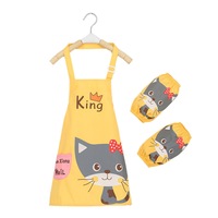 Catzon Kids Waterproof Apron Cooking Bib with Sleeve Covers for Painting-Yellow Cat