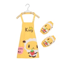 Catzon Kids Waterproof Apron Cooking Bib with Sleeve Covers for Painting-Yellow Lamb