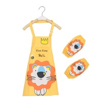 Catzon Kids Waterproof Apron Cooking Bib with Sleeve Covers for Painting-Yellow Lion