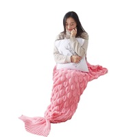 Catzon Mermaid Tail Blanket for Kids Hand Crochet Snuggle Mermaid Sleeping Bag Blanket-Pink