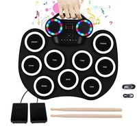 Catzon Portable Hand Roll Electronic Drum with Colorful Lights for Beginner-Black White