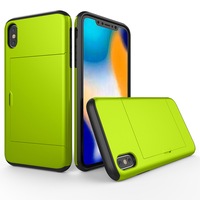 Catzon Slim Armor Case Wallet Card Holder Sliding Cover CGreenit Card Slot ID Pocket Dual Layer TPU Bumper Phone Case for iPhone (Green)