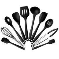 Catzon 10 Piece Cooking Utensils Silicone Kitchen Utensils Set, Non-toxic Hygienic Safety Heat Resistant(Black)