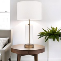 Classic Brass Table Lamp with Clear Glass & White Shade