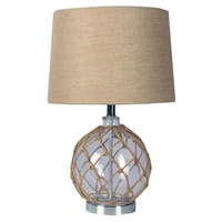 Hamptons Style Table Lamp with Rope Wrapped Around Glass Ball