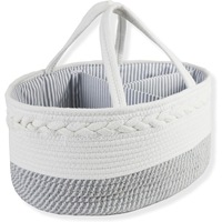 Baby Diaper Caddy, Nappy Organiser, Stylish Rope Nursery Storage Bin, Portable Car Organizer with Removable Inserts (White/Grey)