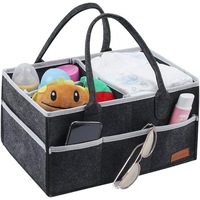 Nursery Storage Bin Basket With Handle For Changing Table And Car,Felt Portable Diaper And Baby Wipes Organizer For Infant Shower Essentials