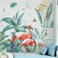Tropical Plant Leaves Flamingo Removable Wall Sticker