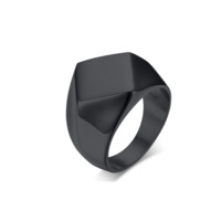 Rings Black Geometric Stainless Steel Quadrangle Flat Top Titanium Signet Ring For Men