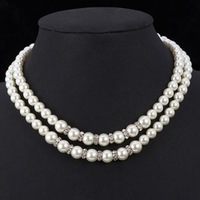 Necklaces & Pendants Elegant Rhinestone Two Layered Faux Pearl Necklace For Women White