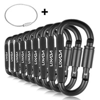 Carabiners Lixada 9 Pack Aluminum Alloy D Ring Locking Carabiner Clip Set Black