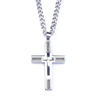 Pendants Stainless Steel Beaded Cross Men Pendant Necklace Silver 1Pc