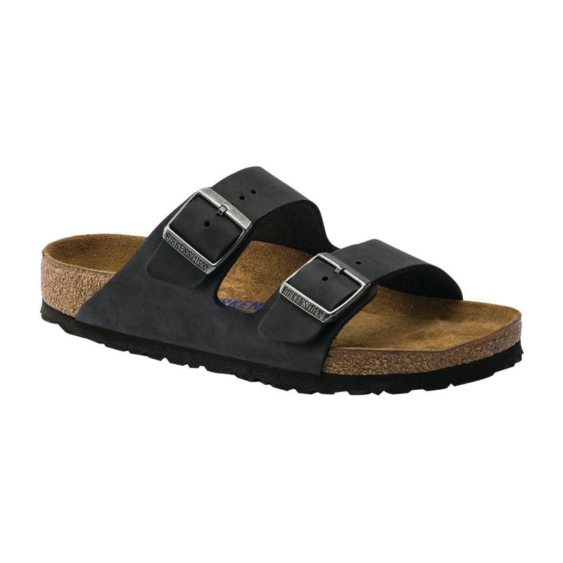 Birkenstock Men's Arizona Oiled Leather Soft Footbed Sandals Black Size 41 EU