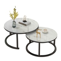 Foret Coffee Table, Side Tables 2pc Set Tea Marble Look Glass finish
