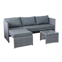 3pc Lounge Set Outdoor Furniture Rattan Wicker Chair Sofa Tempered Glass Coffee Table Garden Patio