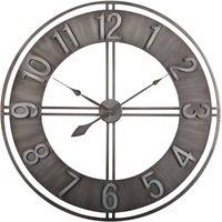 80cm Round large Wall Clock Metal Industrial Iron Vintage French Provincial Antique in shade dark grey color.