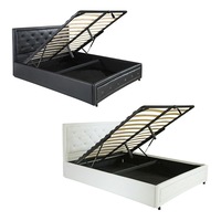 Foret Bed Frame Base Gas Lift Storage Wooden Bedroom Furniture PU Leather - 3 Sizes 2 Colours Double Queen King Black White