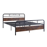 Foret Bed Frame Metal Double Size Modern Wooden Headboard Bedroom Base Platform