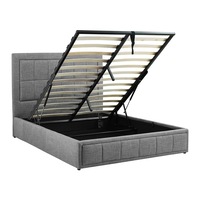 Foret Bed Frame King Gas Lift Storage Base Bedroom Furniture Fabric Gray Grey