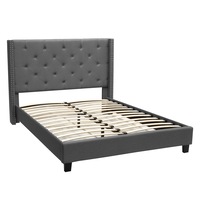 Foret Bed Frame Double Base Bedroom Furniture Wooden Fabric Tufted Studs Grey