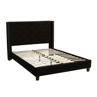 Foret Bed Frame King Base Bedroom Furniture Wooden Fabric Tufted Studs Black