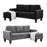 Three Seater Linen Fabric Corner Sofa Chaise Couch Lounge Suit Set with Ottoman