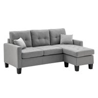 Three Seater Linen Fabric Corner Sofa Chaise Couch Lounge Suit Set Ottoman w Cushions