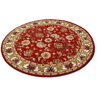Handmade Floral Wool Rug - Kashan2- Red/Cream - 160x160cm