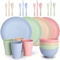 24 Pieces Bowl Set Tablewares, Wheat Straw Plates,Lightweight Degradable Dinner Plates Set,Bowls, Cups, Tablewares Set, Dishwasher Safe Dinnerware Set, Unbreakable Salad Plates