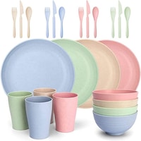 24 Pieces Bowl Set Tablewares, Wheat Straw Plates,Lightweight Degradable Dinner Plates Set,Bowls, Cups, Tablewares Set, Dishwasher Safe Dinnerware Set, Unbreakable Salad Plates