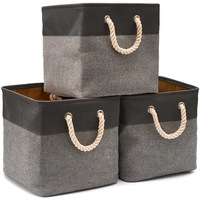 [3-Pack] Collapsible Storage Bins Basket Foldable Canvas Fabric Tweed Storage Cubes Set