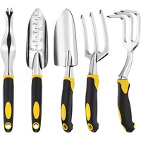 5 Piece Gardening Tools Set Includes Hand Trowel, Transplant Trowel and Cultivator Hand Rake