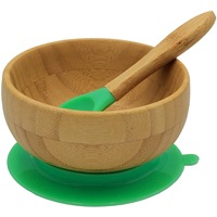 Baby Feeding Bowl and Spoon Set, Bamboo Bowl with Stay Put Silicone Suction Ring