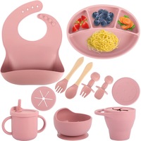 Silicone Baby Feeding Utensils Set  Baby Led Weaning Divided Suction Plate and Bowl  Silicone Bib