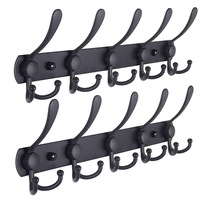 Wall Mounted Coat Rack, Metal Coat Hook Rail for Coat Hat Towel Purse Robes Mudroom Bathroom Entryway (2 Packs)