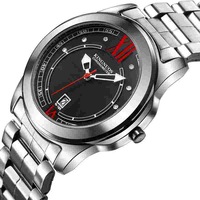 Glass Quartz Watches Stainless Steel Strap Business Style Men Watch