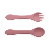 Hello Chester Dark Pink Silicone Spoon & Fork Set