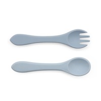 Hello Chester Dusty Blue Silicone Spoon & Fork Set