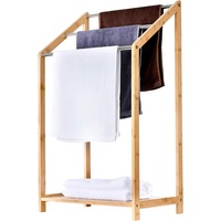 Bamboo Towel Holder With 3 Rails And Shelf 85cm
