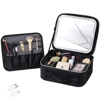 25x10.5x23CM Makeup Bag with Mirror and Light Travel Makeup Train Case Cosmetic Organizer