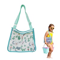 Beach Mesh Storage Bag Seashell Collection Toy Bags with Adjustable Strap and Zipper for Kids