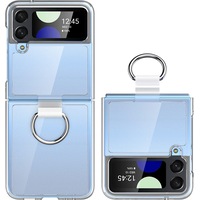 For Samsung Galaxy Z Flip 4 5G Transparent Case with Ring Clear Anti-Scratch Full-Body Shockproof Protective Phone Case