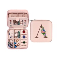 Initial Letter Travel Jewelry Box Jewelry Case Jewelry Organiser with Mirror for Ring Necklace Earring Jewelry Storage