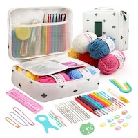 Set of 58Pcs Crochet Kit with Storage Bag Yarn and Knitting Accessories Set Crochet Hook Set for Beginners