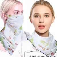 Women Flower Print Lightweight Scarf Sun Protection Breathable Face Mask Outdoor Soft Mask