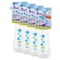 1st Steps 4PCE Baby Bottle Blue Narrow Neck Fast Flowing Teat BPA Free 250ml