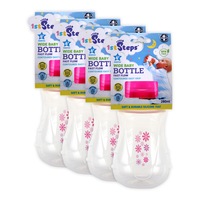 1st Steps 4PCE Baby Bottle Pink Wide Neck Fast Flowing Teat BPA Free 280ml