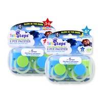 1st Steps 4PCE Pacifiers Glow In The Dark Cherry Teat & Cases Blue 3-6+ Month