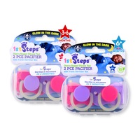 1st Steps 4PCE Pacifiers Glow In The Dark Cherry Teat & Cases Pink 3-6+ Month