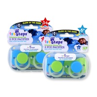 1st Steps 4PCE Pacifiers Glow In The Dark Orthodontic Cases Blue 3-6+ Months